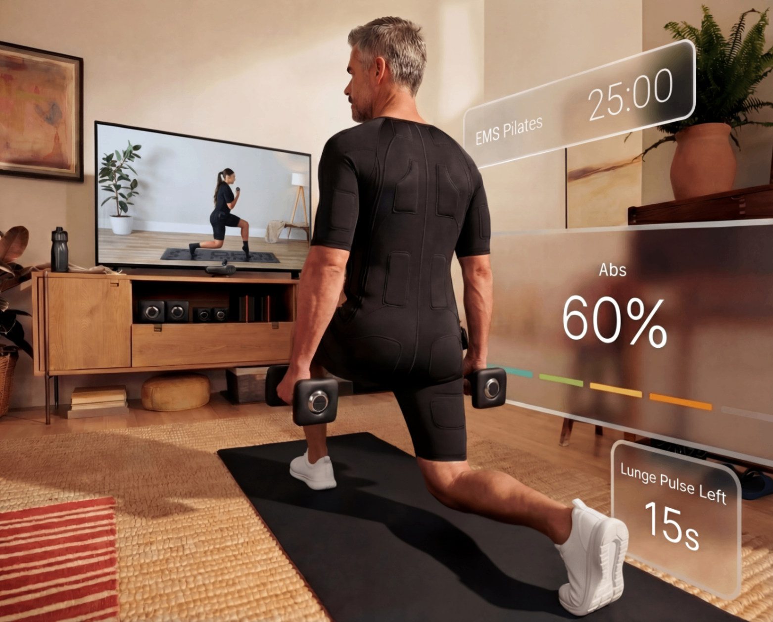 OHM guided EMS session at home with real-time workout interface